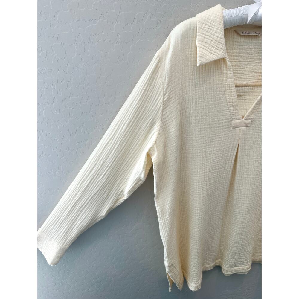 SOFT SURROUNDINGS | Cream Cotton Gauze Tunic Top Boho Collared Blouse | Large - Picture 5 of 8